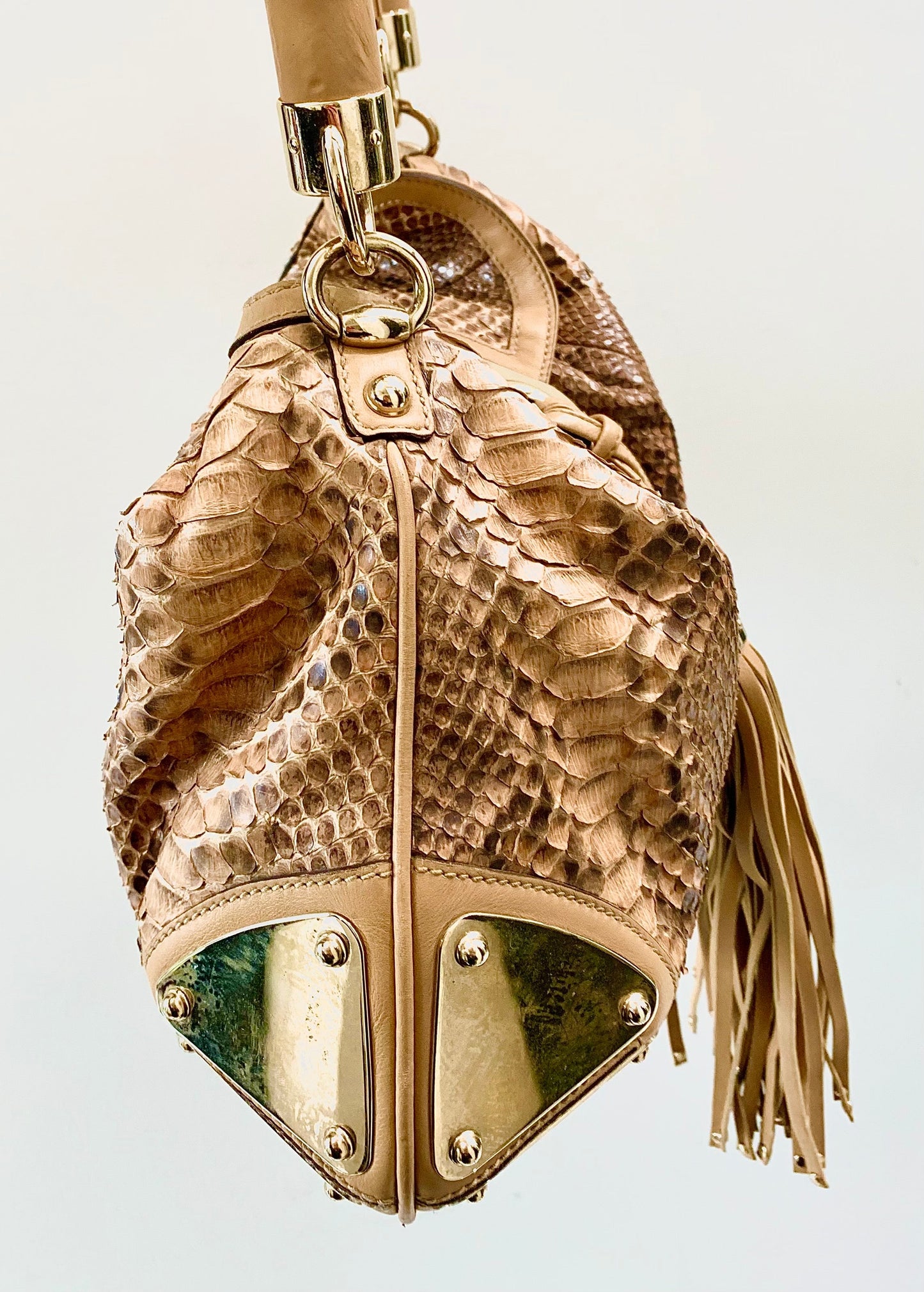 GUCCI BEIGE PYTHON INDY HOBO BAG
