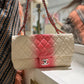 Chanel Caviar Ombre white rose quilted chain Classic Flap Bag