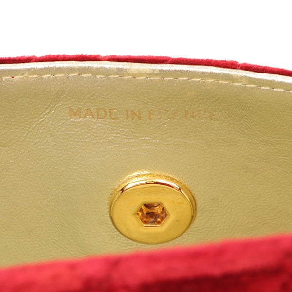 Chanel Around 1992 Made Velour Straight Flap Turn-Lock Mini Chain Bag Red