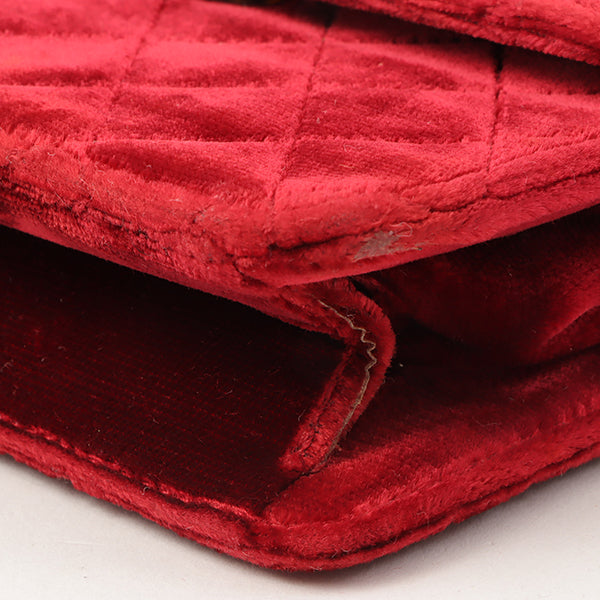 Chanel Around 1992 Made Velour Straight Flap Turn-Lock Mini Chain Bag Red