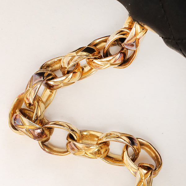 CHANEL Around 1990 Made Leather Silk Satin Combination Design Flap Bijoux Chain Bag Mini Black