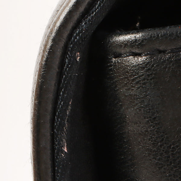 CHANEL Around 1990 Made Leather Silk Satin Combination Design Flap Bijoux Chain Bag Mini Black
