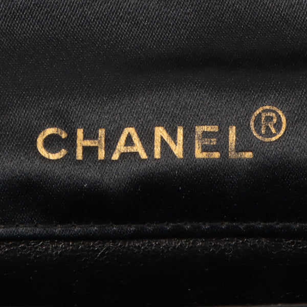 CHANEL Around 1990 Made Leather Silk Satin Combination Design Flap Bijoux Chain Bag Mini Black