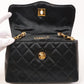 CHANEL Around 1990 Made Leather Silk Satin Combination Design Flap Bijoux Chain Bag Mini Black