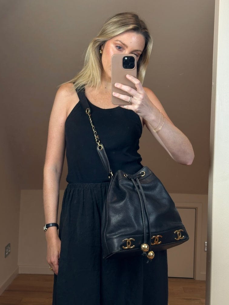Chanel Black Caviar Leather Bucket Bag