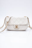 CHANEL Small Cream Crystal Pearls Chain Quilted Calfskin Flap Bag