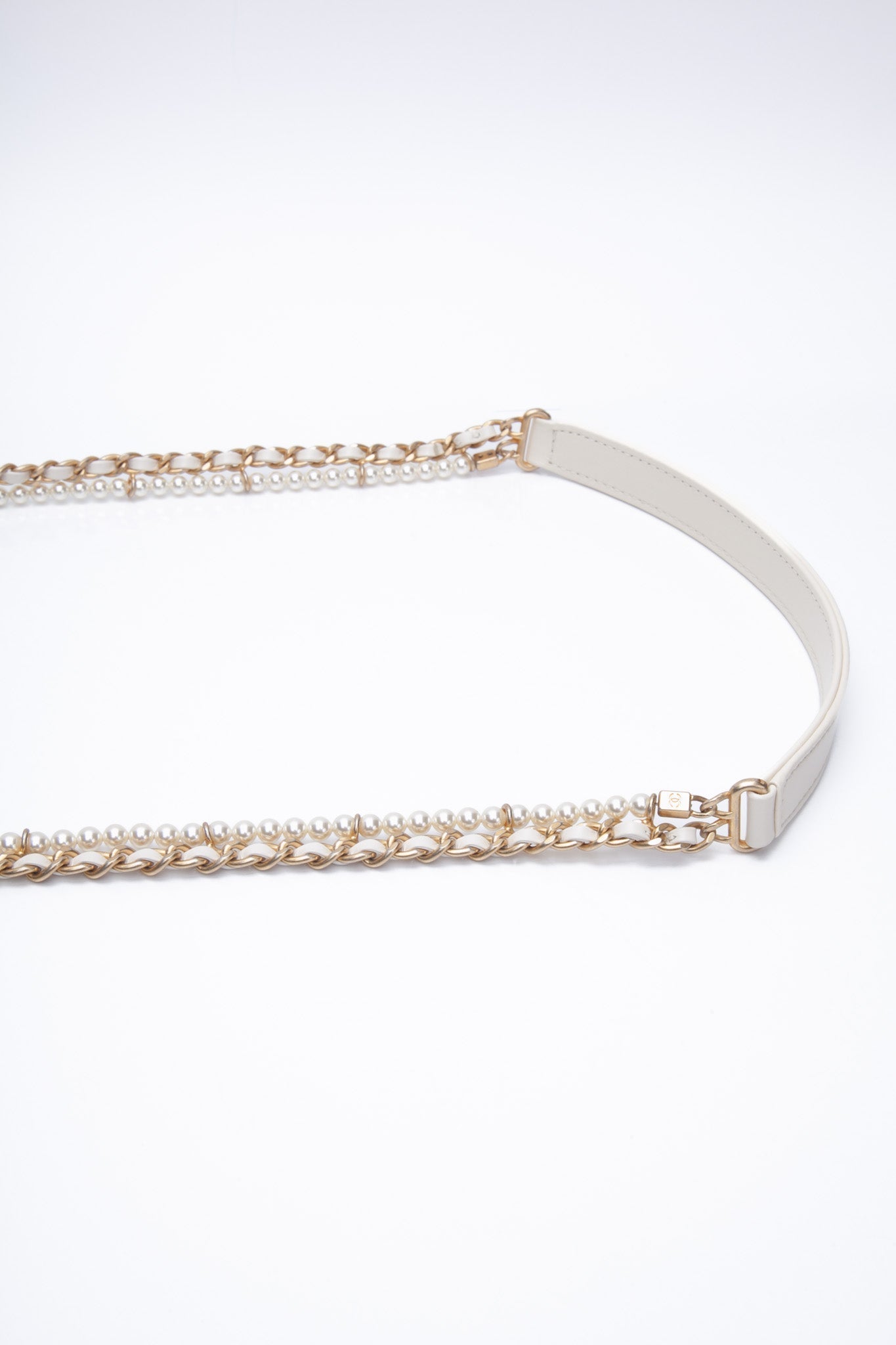 CHANEL Small Cream Crystal Pearls Chain Quilted Calfskin Flap Bag