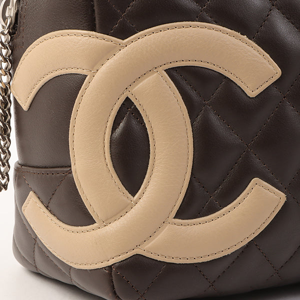 Chanel Around 2004 Made Cambon Boston Bag Dark Brown/Beige