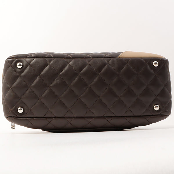Chanel Around 2004 Made Cambon Boston Bag Dark Brown/Beige