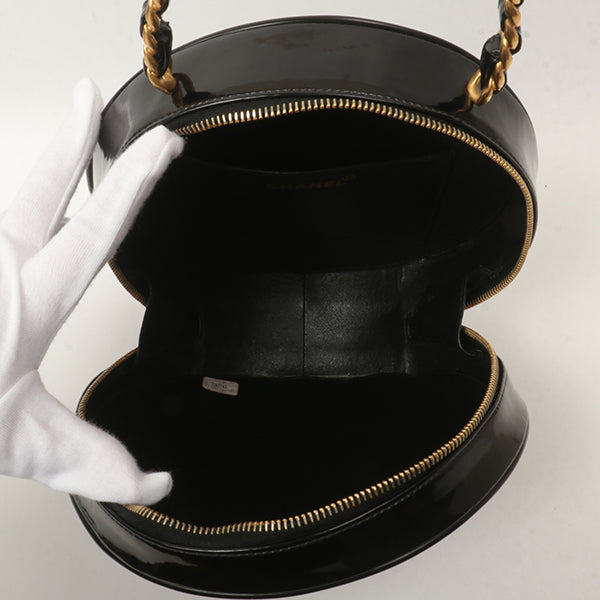 Chanel Around 1995 Made Patent Round Design Cc Mark Vanity Black