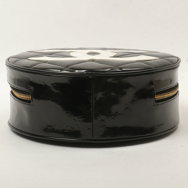 Chanel Around 1995 Made Patent Round Design Cc Mark Vanity Black