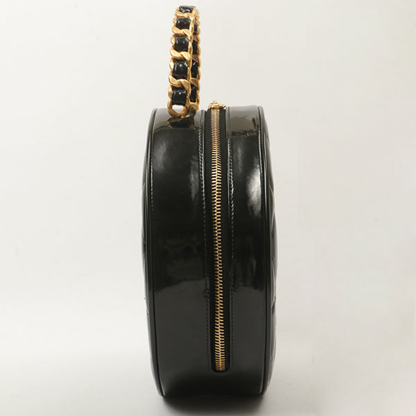 Chanel Around 1995 Made Patent Round Design Cc Mark Vanity Black