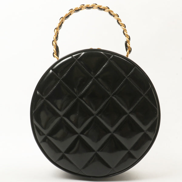 Chanel Around 1995 Made Patent Round Design Cc Mark Vanity Black