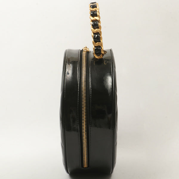 Chanel Around 1995 Made Patent Round Design Cc Mark Vanity Black