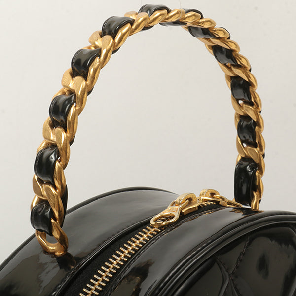 Chanel Around 1995 Made Patent Round Design Cc Mark Vanity Black
