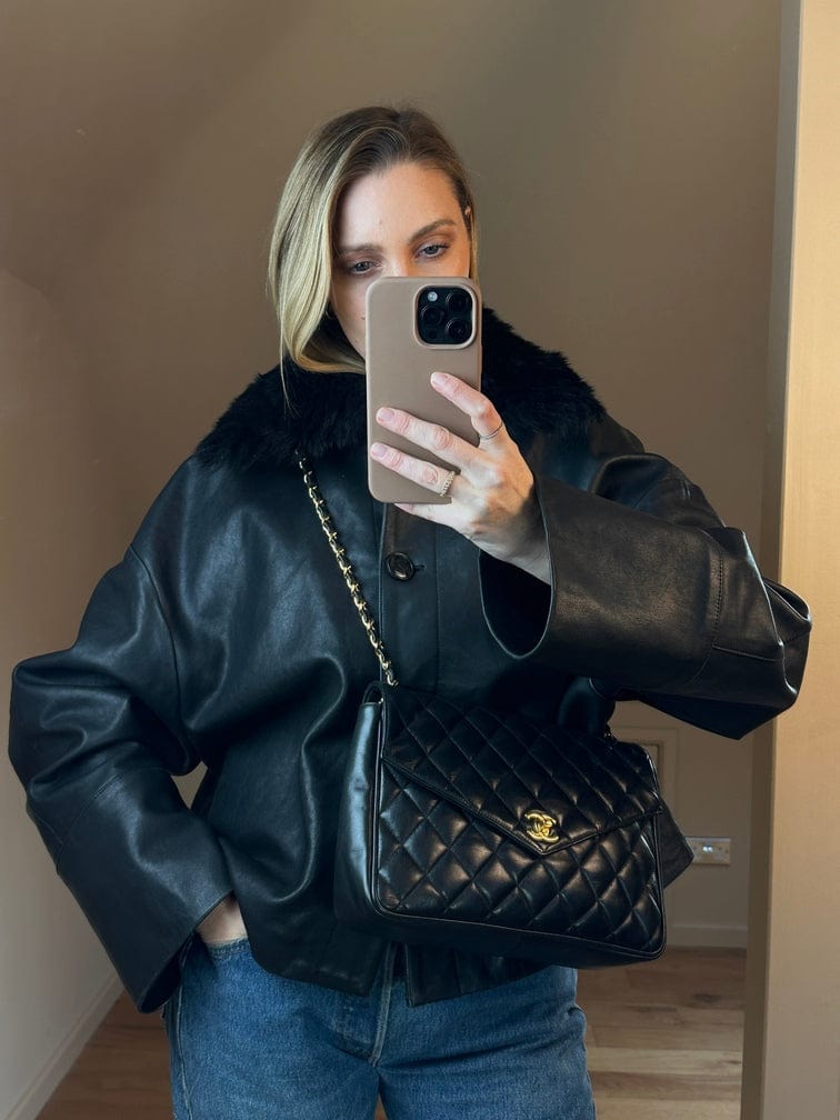 Chanel Black Single Flap Bag with Gold Hardware