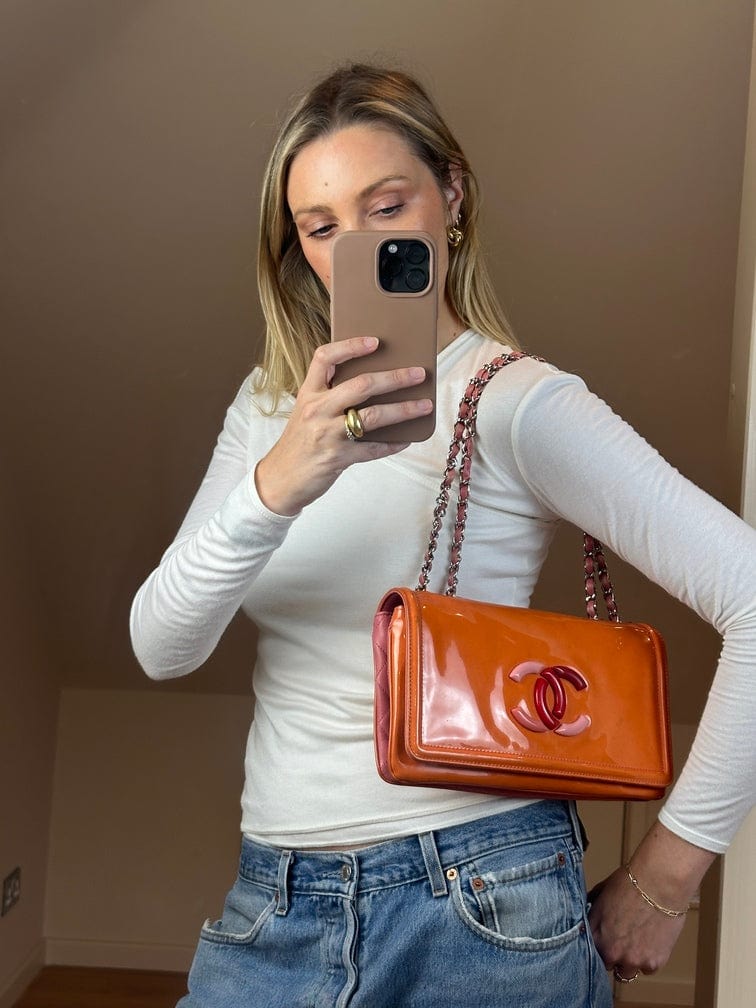 Chanel Patent Orange and Pink Leather Bag