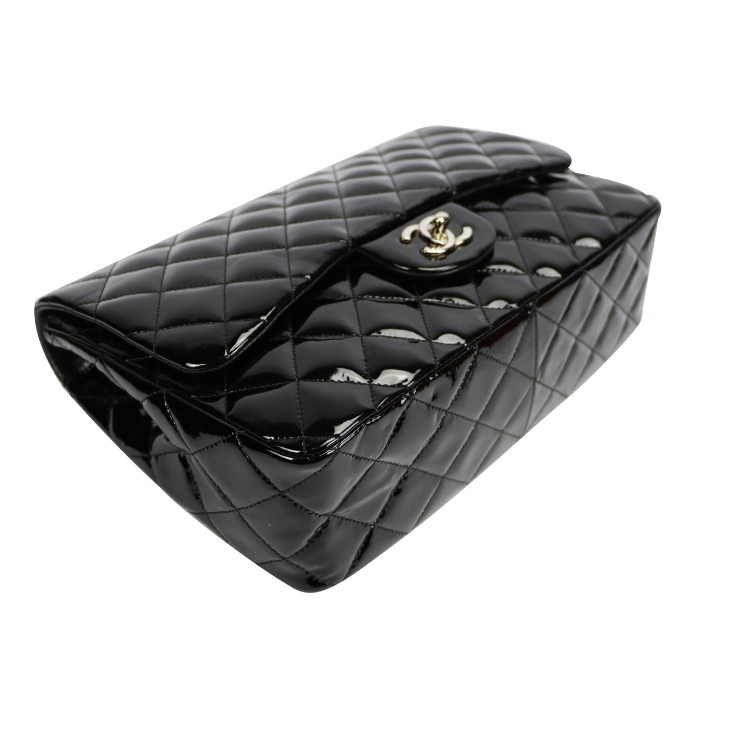 SALE Chanel Classic Single Flap Jumbo Black Patent Leather Silver