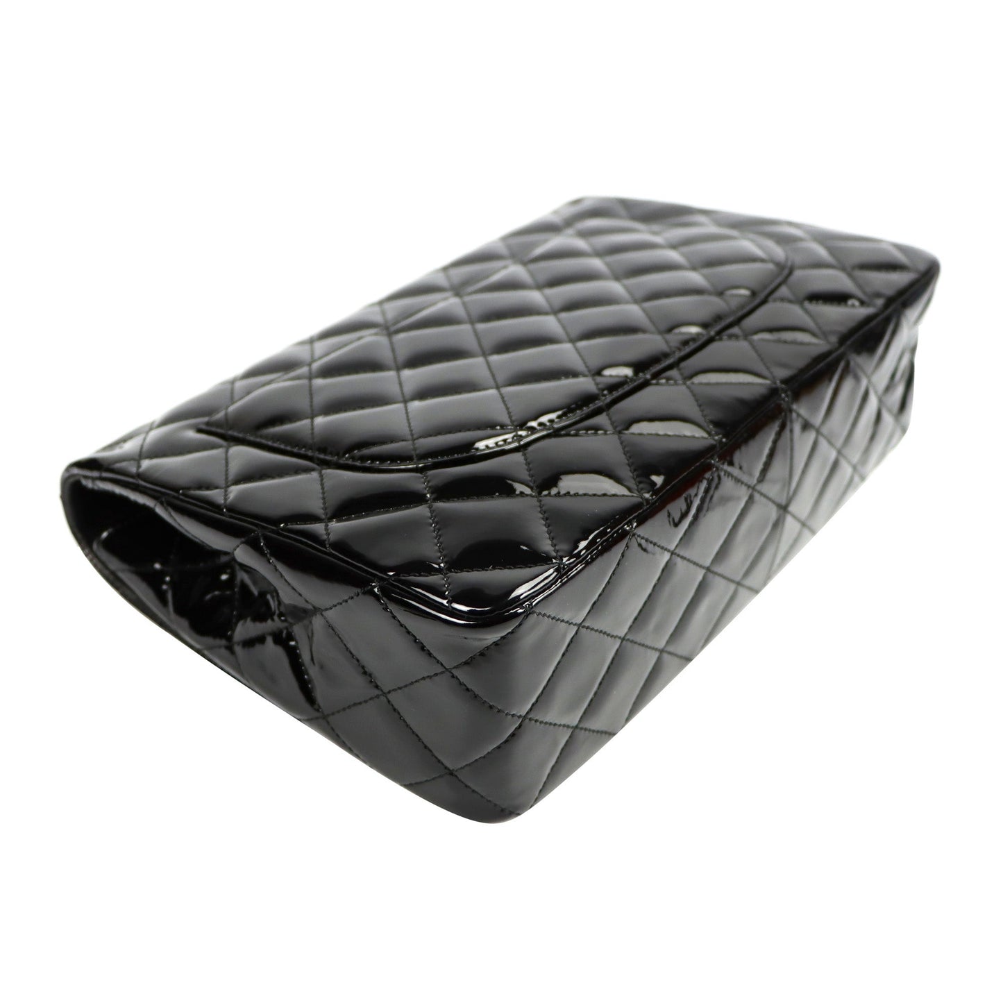 SALE Chanel Classic Single Flap Jumbo Black Patent Leather Silver