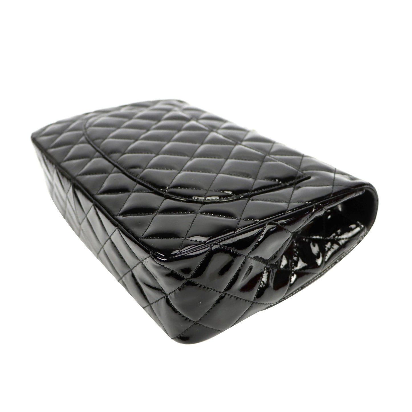 SALE Chanel Classic Single Flap Jumbo Black Patent Leather Silver