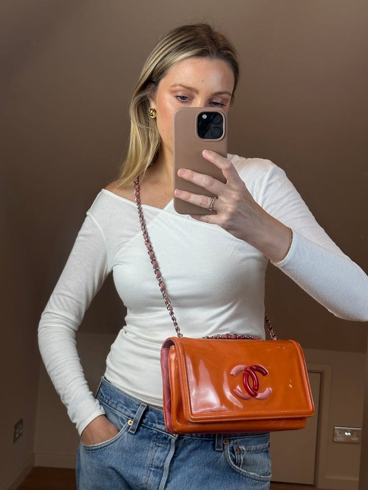 Chanel Patent Orange and Pink Leather Bag