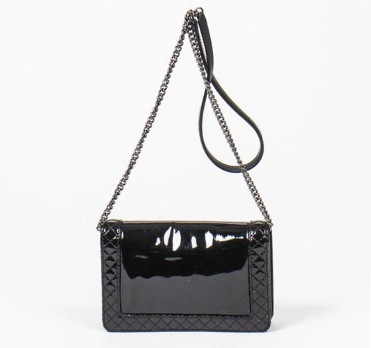CHANEL REVERSO PATENT LEATHER LARGE BOY BAG