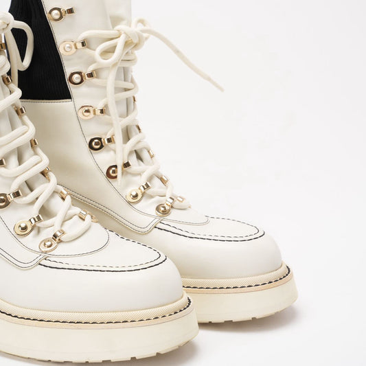Chanel 21K White/Black CC Combat Ankle Boots 38 ½