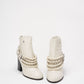 Chanel White Calfskin Pearl Chain CC Short Boots 39.5