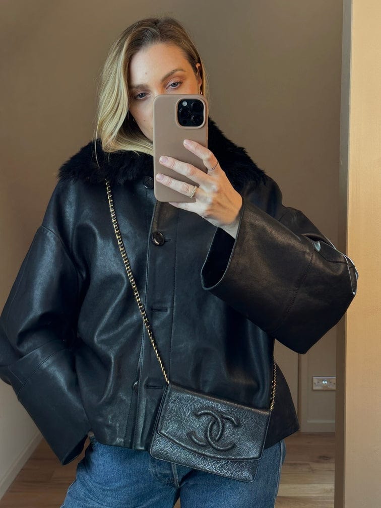 Chanel Black Caviar Leather Wallet On Chain