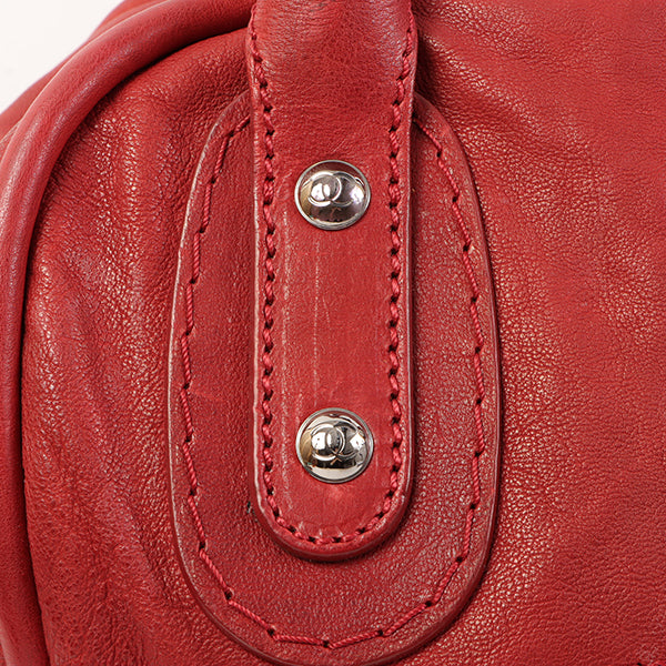 CHANEL Around 2007 Made Cc Mark Stitch Logo Plate Charm Handle Bag Red