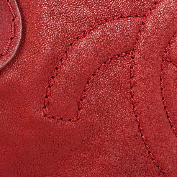 CHANEL Around 2007 Made Cc Mark Stitch Logo Plate Charm Handle Bag Red