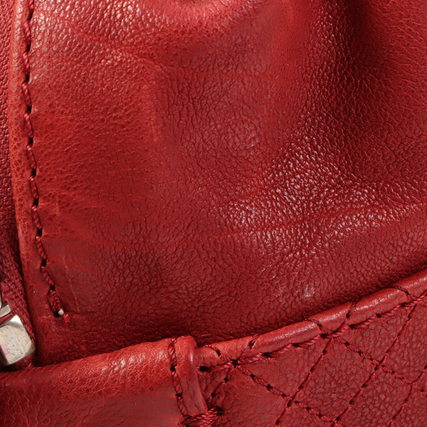 CHANEL Around 2007 Made Cc Mark Stitch Logo Plate Charm Handle Bag Red