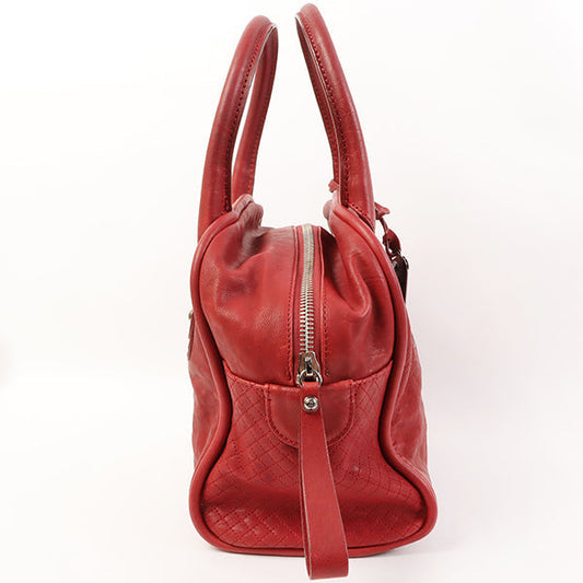 CHANEL Around 2007 Made Cc Mark Stitch Logo Plate Charm Handle Bag Red
