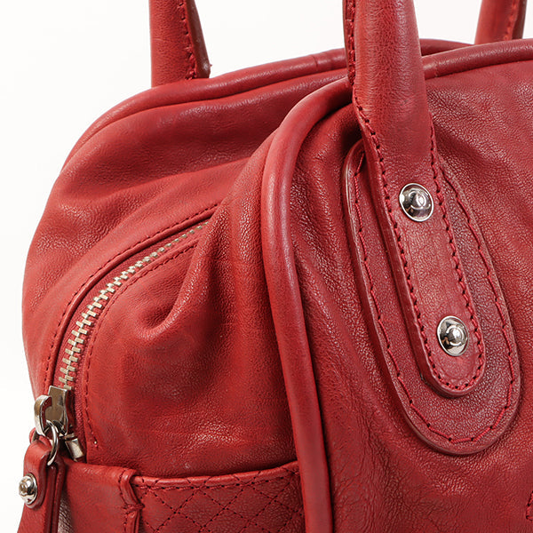 CHANEL Around 2007 Made Cc Mark Stitch Logo Plate Charm Handle Bag Red