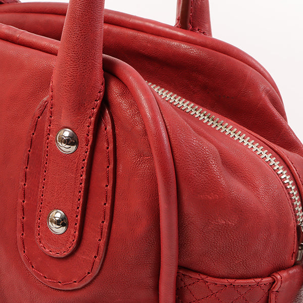 CHANEL Around 2007 Made Cc Mark Stitch Logo Plate Charm Handle Bag Red