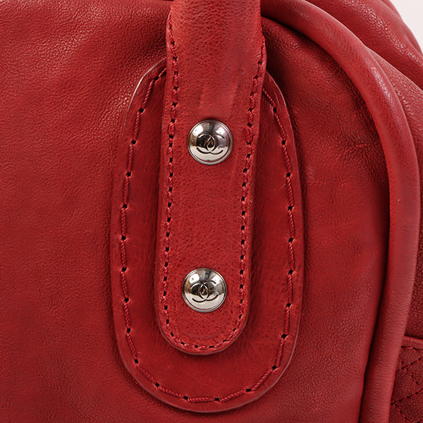 CHANEL Around 2007 Made Cc Mark Stitch Logo Plate Charm Handle Bag Red