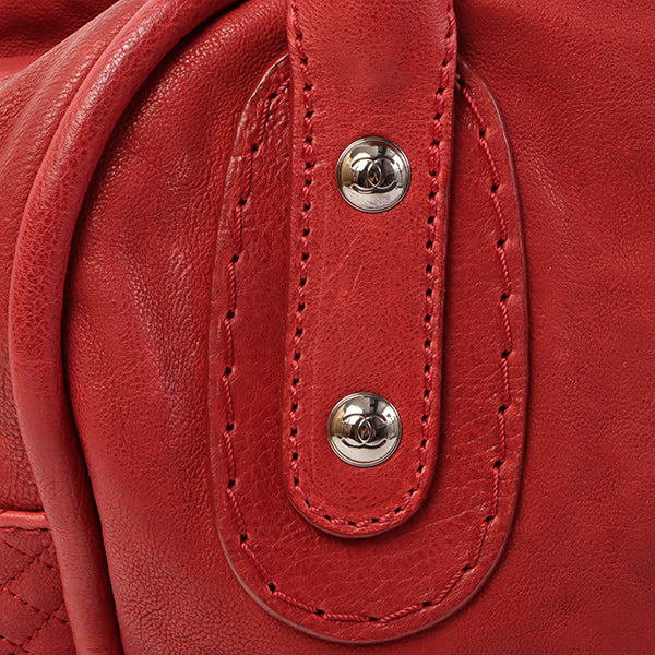CHANEL Around 2007 Made Cc Mark Stitch Logo Plate Charm Handle Bag Red