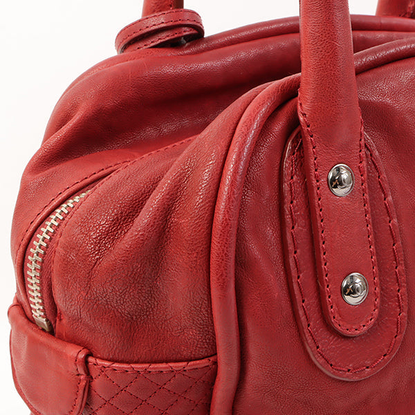 CHANEL Around 2007 Made Cc Mark Stitch Logo Plate Charm Handle Bag Red