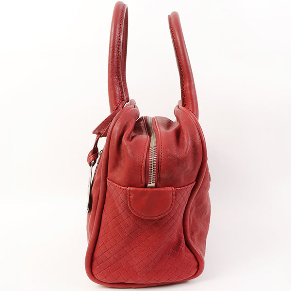 CHANEL Around 2007 Made Cc Mark Stitch Logo Plate Charm Handle Bag Red