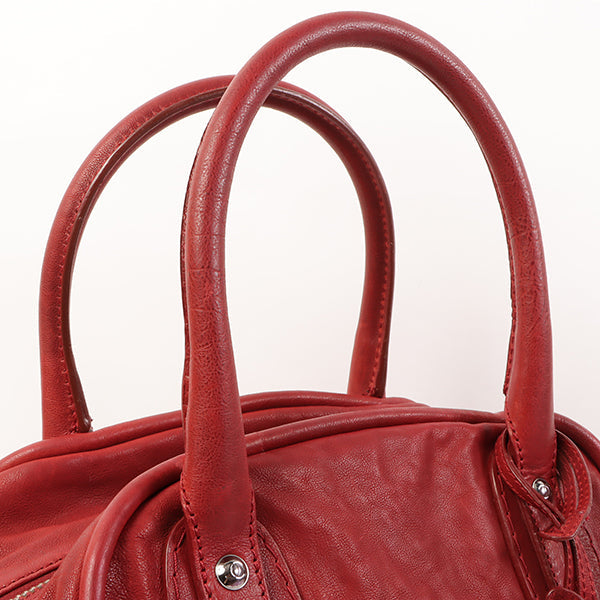 CHANEL Around 2007 Made Cc Mark Stitch Logo Plate Charm Handle Bag Red