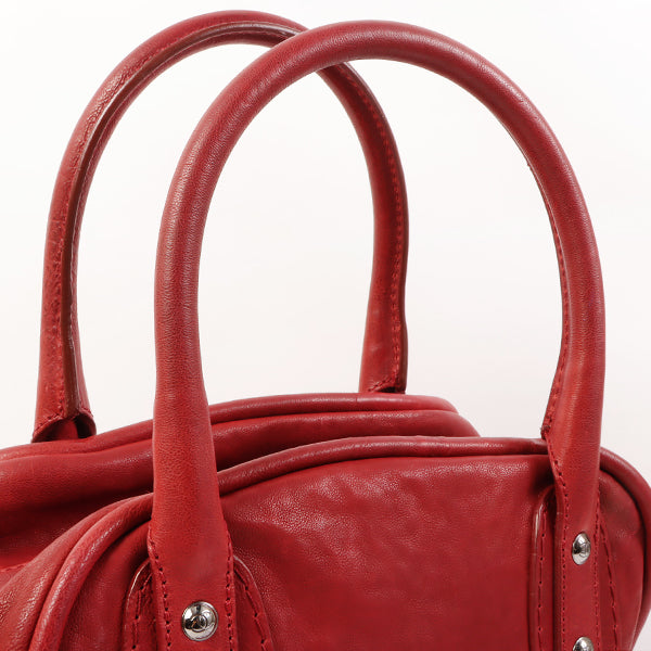 CHANEL Around 2007 Made Cc Mark Stitch Logo Plate Charm Handle Bag Red