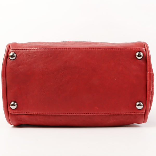 CHANEL Around 2007 Made Cc Mark Stitch Logo Plate Charm Handle Bag Red
