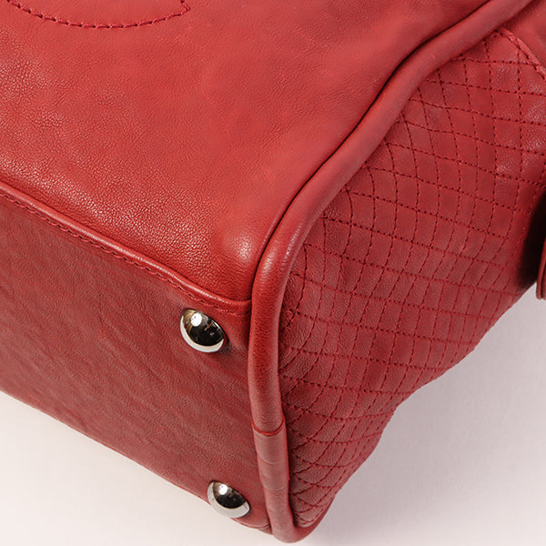 CHANEL Around 2007 Made Cc Mark Stitch Logo Plate Charm Handle Bag Red
