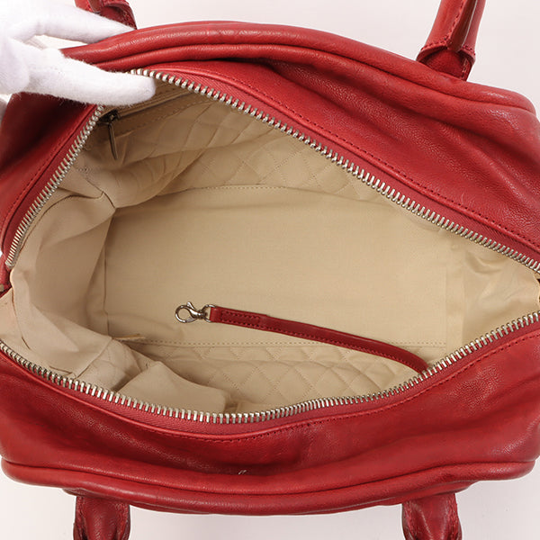CHANEL Around 2007 Made Cc Mark Stitch Logo Plate Charm Handle Bag Red