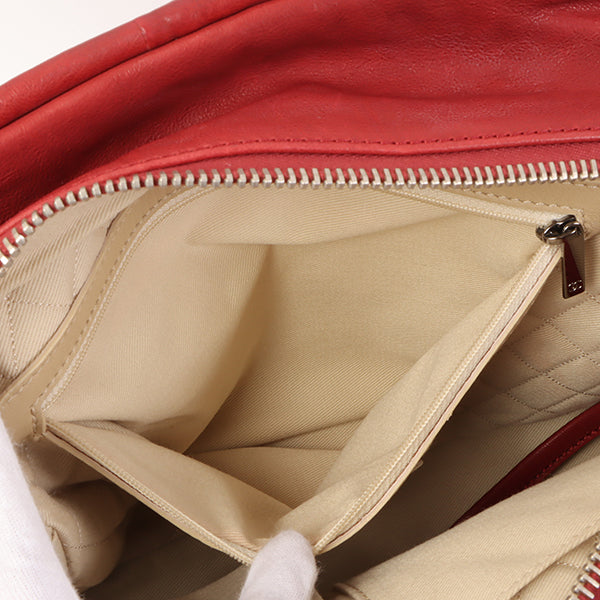 CHANEL Around 2007 Made Cc Mark Stitch Logo Plate Charm Handle Bag Red