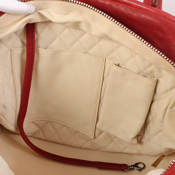 CHANEL Around 2007 Made Cc Mark Stitch Logo Plate Charm Handle Bag Red