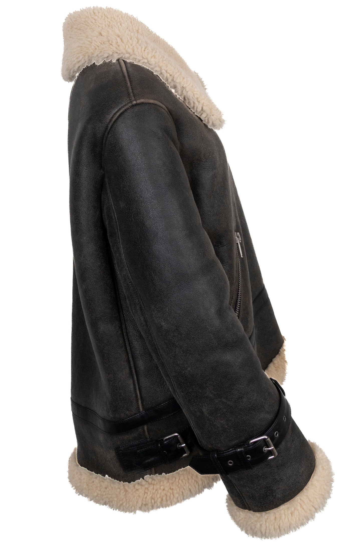 SAINT LAURENT 2023 Shearling Trim Bomber Jacket Brown
