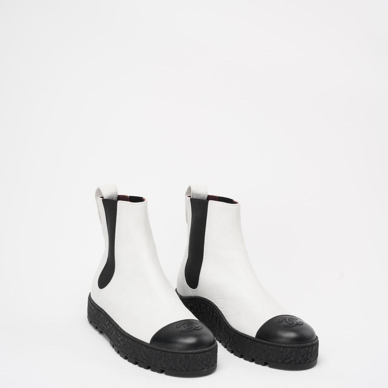 Chanel Black/White Calfskin Cap Toe CC Ankle Boots 39