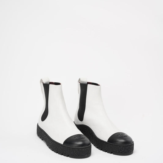 Chanel Black/White Calfskin Cap Toe CC Ankle Boots 39