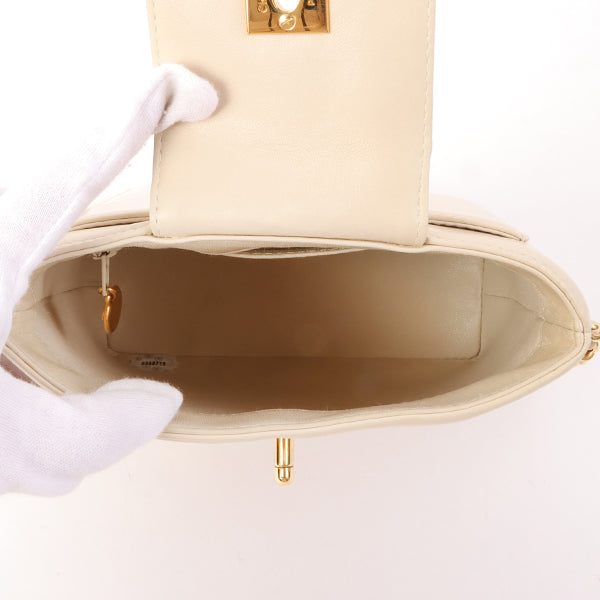 Chanel Around 1998 Made Turn-Lock Mini Chain Handle Bag Ivory
